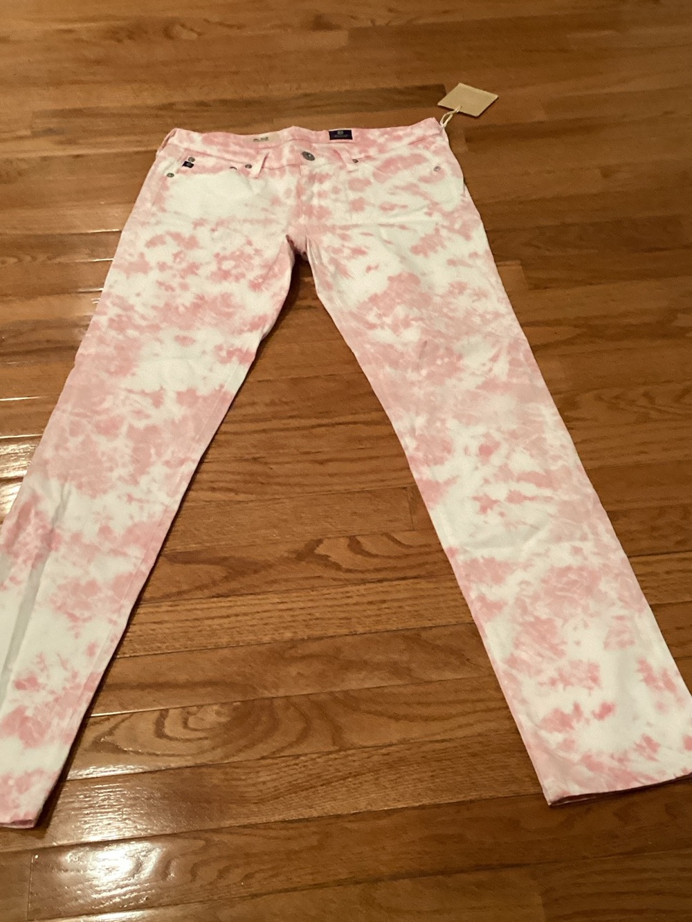 AG Adriano Goldschmied Pink & White Tie-Dye Skinny Jeans